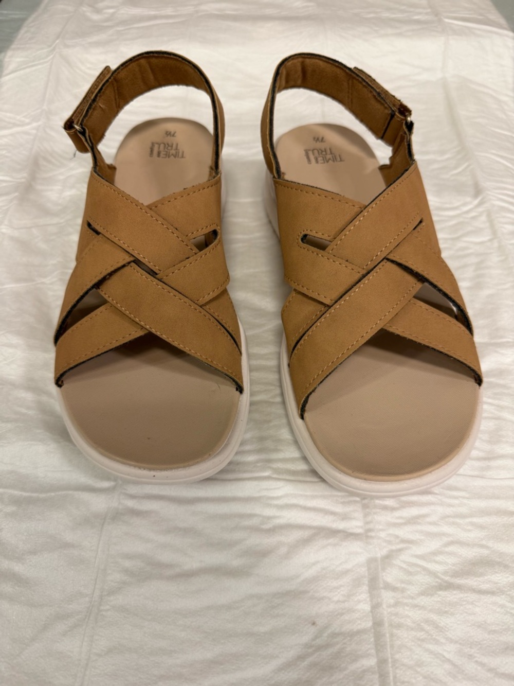 Time and Tru Tan Crisscross Slingback Sandals